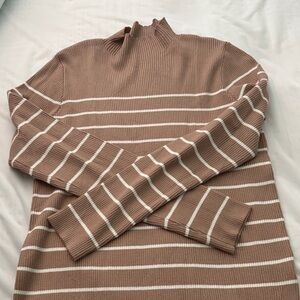Striped Brown and White Women's Turtleneck Sweater